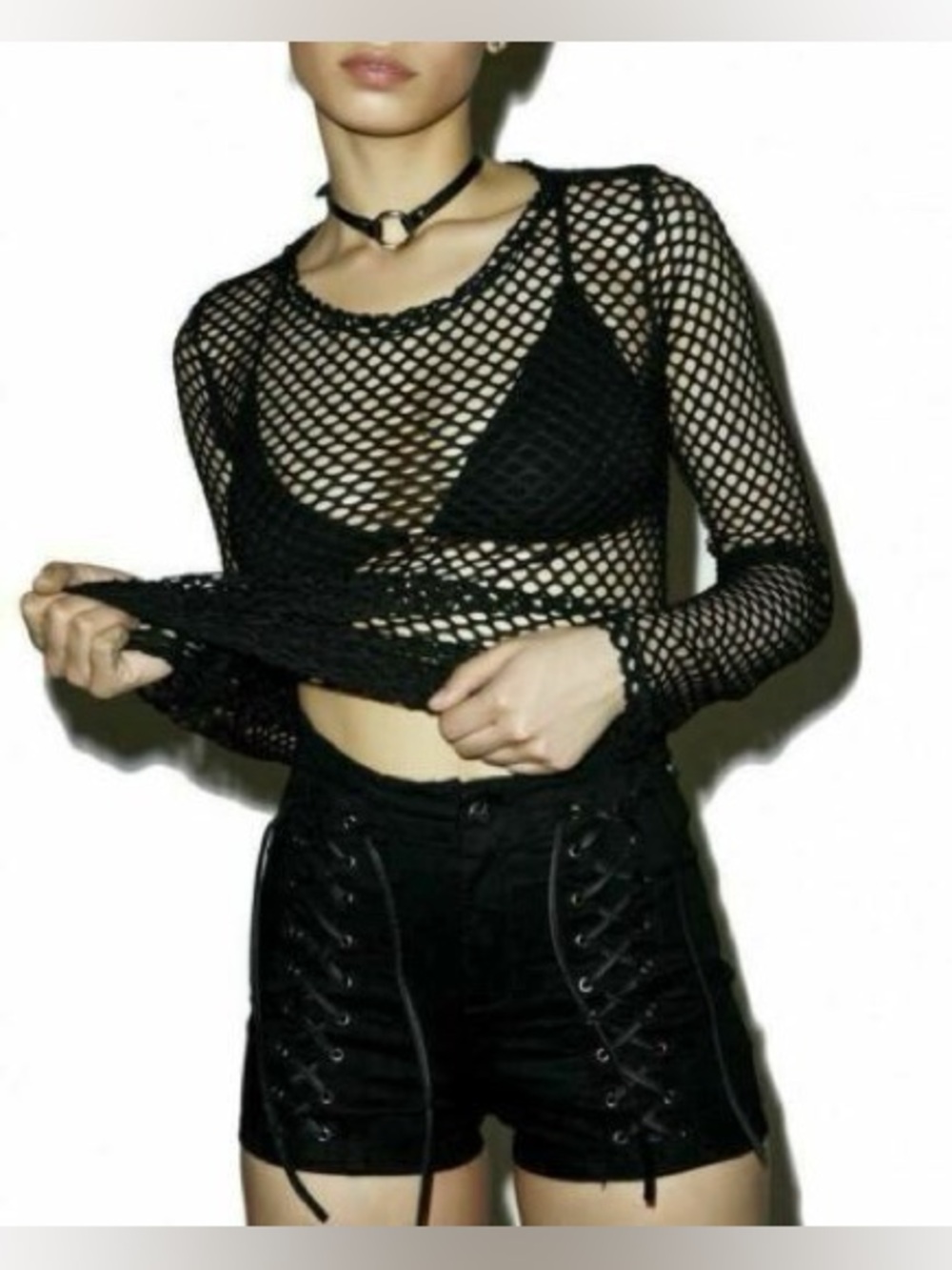 Black Long Sleeved Fishnet Top